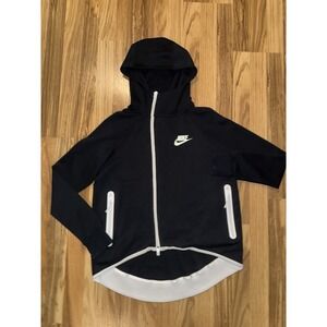 Nike Tech Women's Small S Fleece Full Zip Hoodie Black White‎ EUC